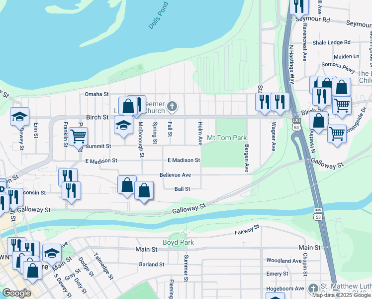 map of restaurants, bars, coffee shops, grocery stores, and more near 1701 Summit Street in Eau Claire