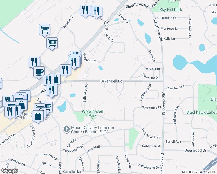map of restaurants, bars, coffee shops, grocery stores, and more near 3821 Laurel Court in Eagan