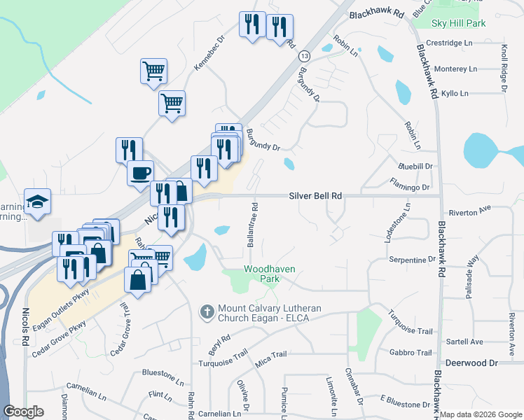 map of restaurants, bars, coffee shops, grocery stores, and more near 3801 Ballantrae Road in Saint Paul