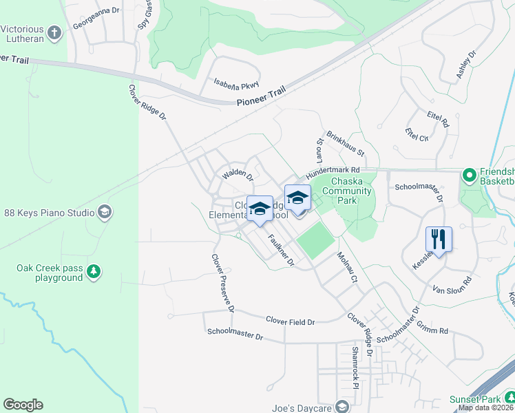 map of restaurants, bars, coffee shops, grocery stores, and more near 114200 Hundertmark Road in Chaska