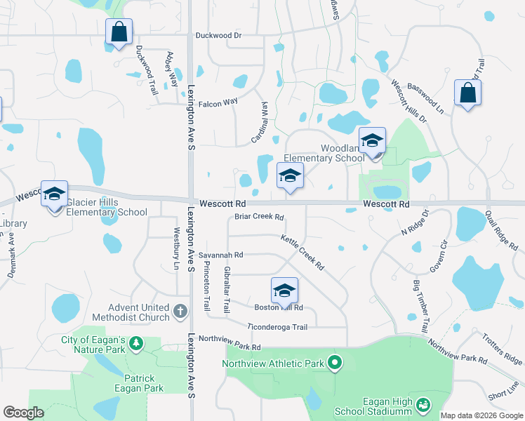 map of restaurants, bars, coffee shops, grocery stores, and more near 1043 Briar Creek Road in Eagan