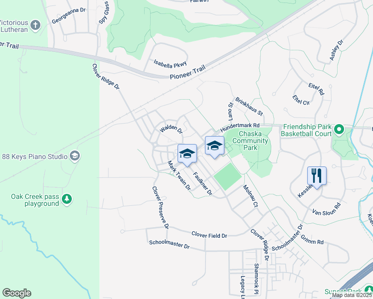 map of restaurants, bars, coffee shops, grocery stores, and more near 114200 Hundertmark Road in Chaska