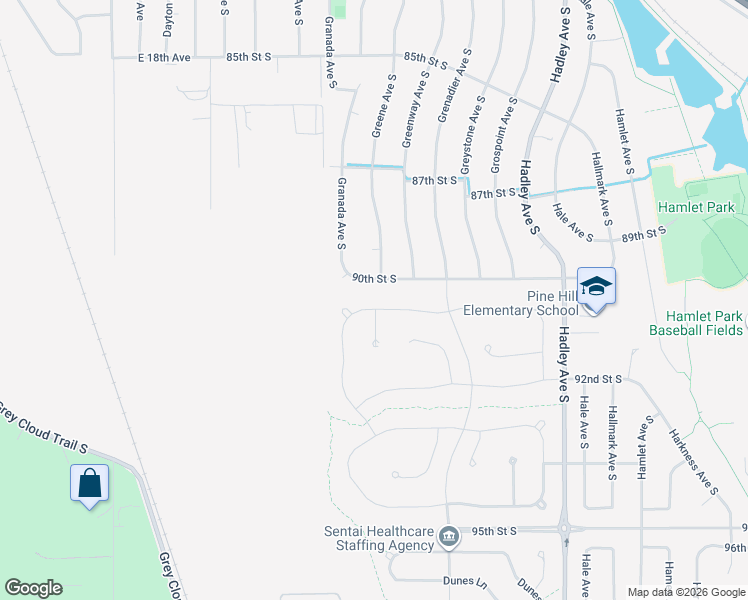 map of restaurants, bars, coffee shops, grocery stores, and more near 6563 90th Street South in Cottage Grove