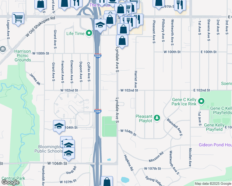 map of restaurants, bars, coffee shops, grocery stores, and more near 10224 Lyndale Avenue South in Minneapolis