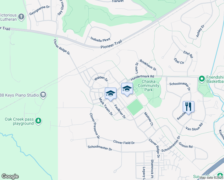 map of restaurants, bars, coffee shops, grocery stores, and more near 114200 Hundertmark Road in Chaska