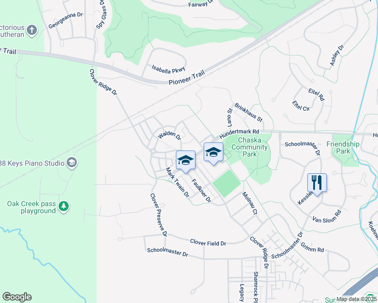 map of restaurants, bars, coffee shops, grocery stores, and more near 2915 Clover Ridge Drive in Chaska