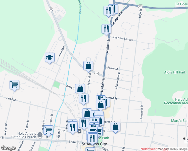 map of restaurants, bars, coffee shops, grocery stores, and more near 2 Lower Newton Road in Saint Albans City