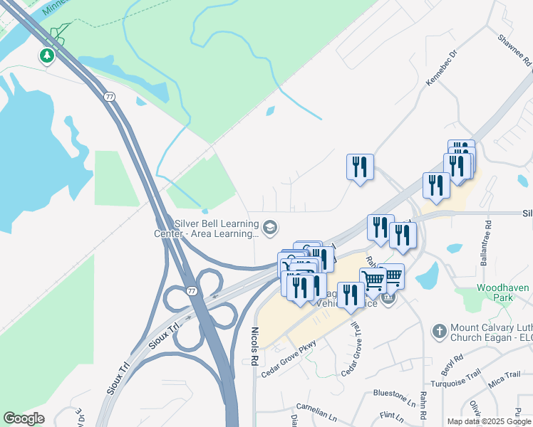 map of restaurants, bars, coffee shops, grocery stores, and more near 3788-3798 Nicols Road in Eagan