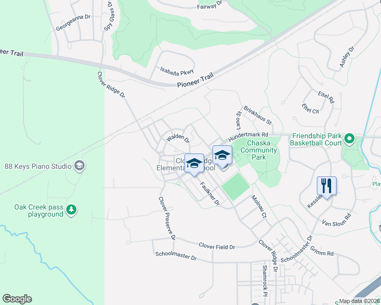 map of restaurants, bars, coffee shops, grocery stores, and more near 114200 Hundertmark Road in Chaska