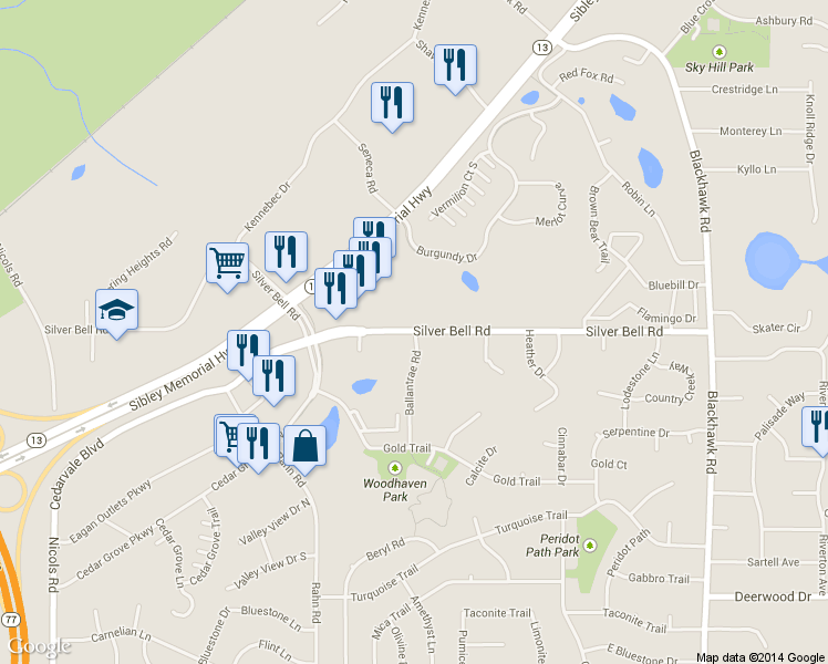 map of restaurants, bars, coffee shops, grocery stores, and more near 3801 Ballantrae Road in Saint Paul
