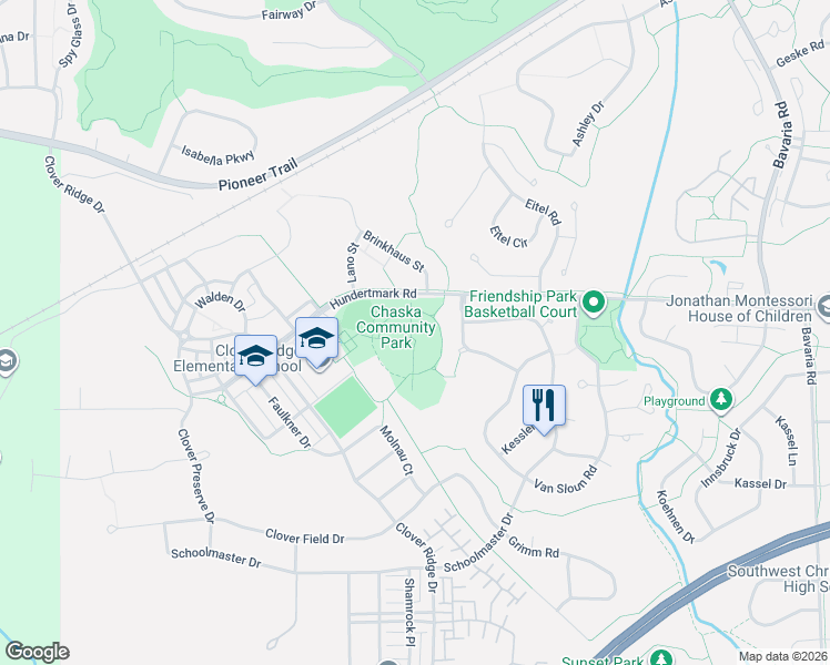 map of restaurants, bars, coffee shops, grocery stores, and more near 1151 Hundertmark Road in Chaska