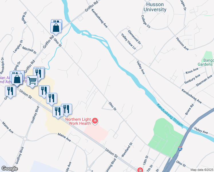 map of restaurants, bars, coffee shops, grocery stores, and more near 791 Ohio Street in Bangor