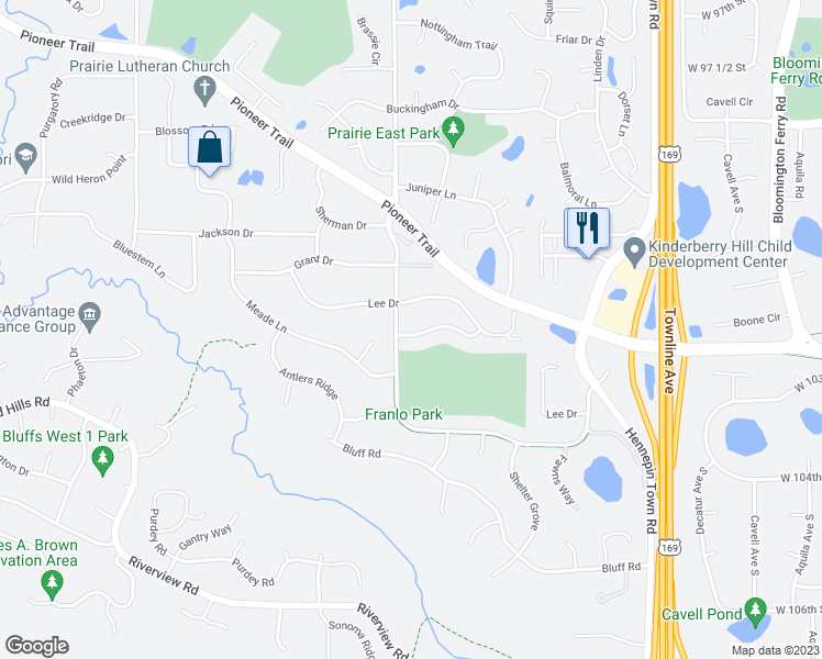 map of restaurants, bars, coffee shops, grocery stores, and more near 10310 Arrowwood Drive in Eden Prairie