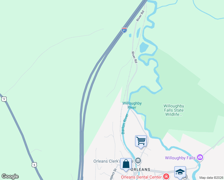 map of restaurants, bars, coffee shops, grocery stores, and more near 99 River Road in Irasburg