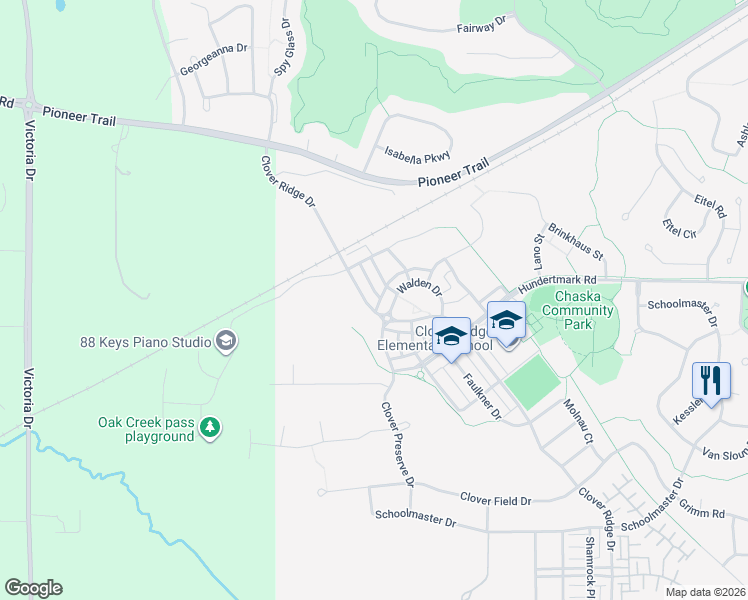 map of restaurants, bars, coffee shops, grocery stores, and more near 3118 Thoreau Road in Chaska
