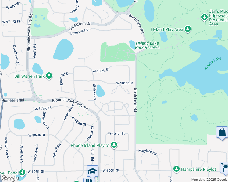 map of restaurants, bars, coffee shops, grocery stores, and more near 7301 West 101st Street in Bloomington