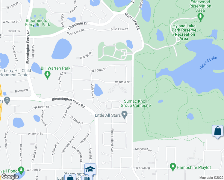 map of restaurants, bars, coffee shops, grocery stores, and more near 7601 West 101st Street in Minneapolis