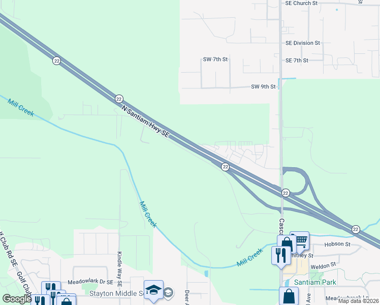 map of restaurants, bars, coffee shops, grocery stores, and more near Golf Lane in Sublimity