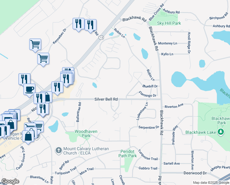 map of restaurants, bars, coffee shops, grocery stores, and more near 1871 Silver Bell Road in Eagan