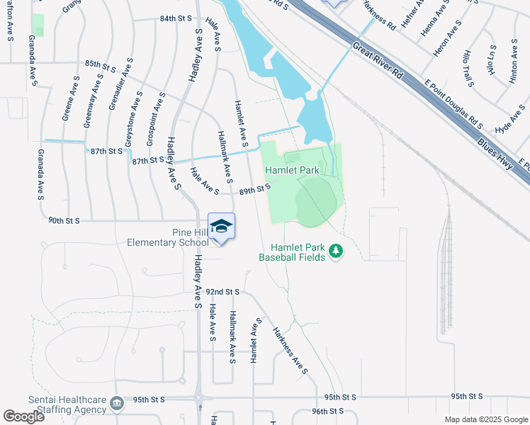map of restaurants, bars, coffee shops, grocery stores, and more near 8941 Hamlet Avenue South in Cottage Grove