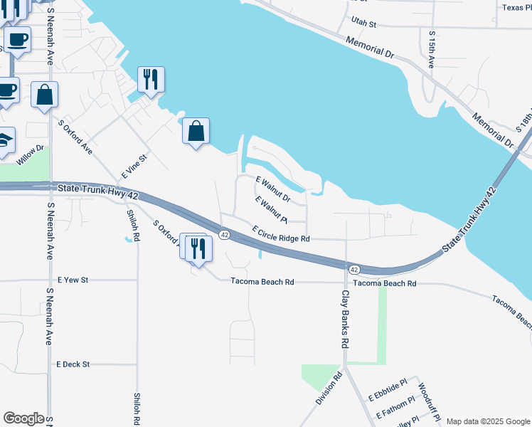 map of restaurants, bars, coffee shops, grocery stores, and more near 603 E Walnut Pl in Sturgeon Bay