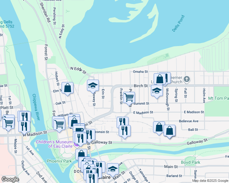 map of restaurants, bars, coffee shops, grocery stores, and more near 558 Germania Street in Eau Claire