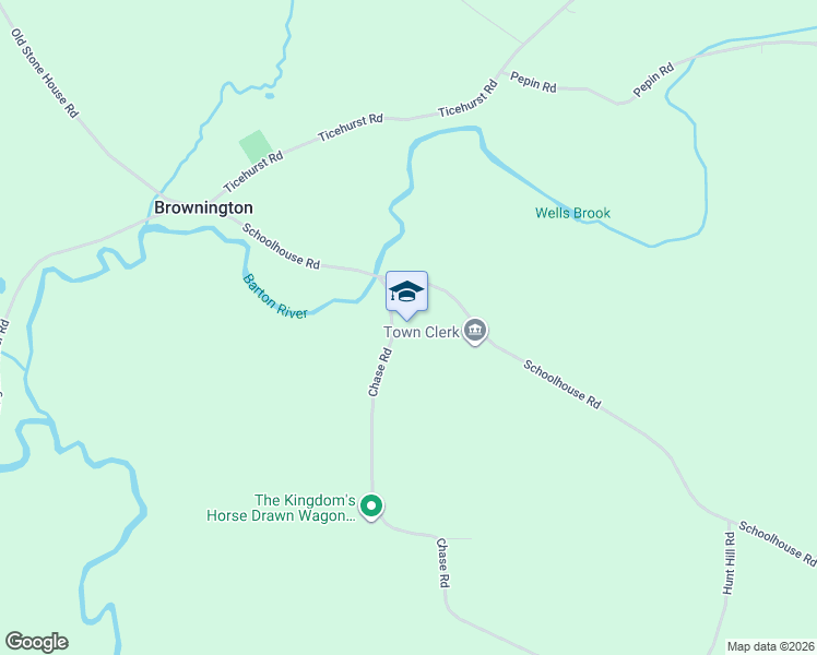 map of restaurants, bars, coffee shops, grocery stores, and more near 103 Chase Road in Brownington