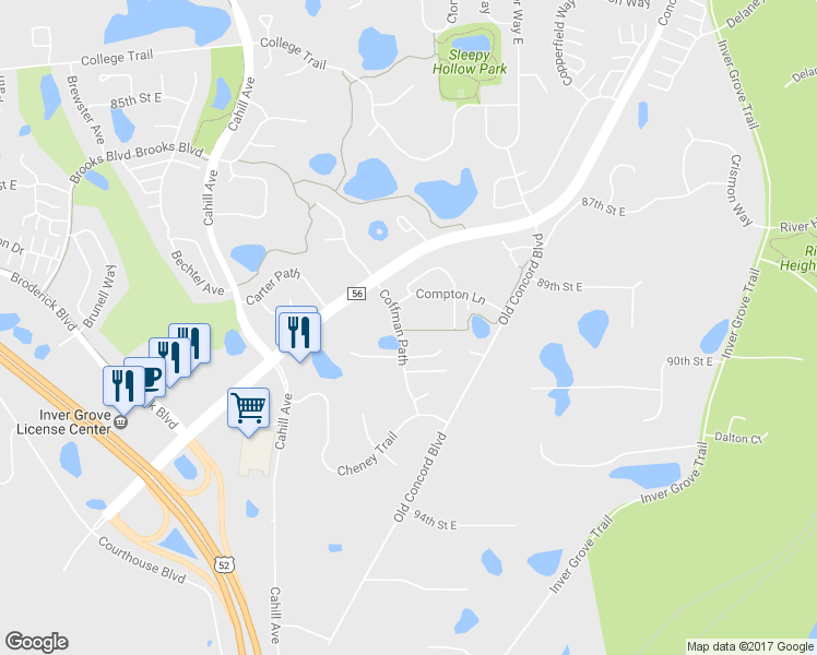 map of restaurants, bars, coffee shops, grocery stores, and more near 8942 Coffman Path in Inver Grove Heights