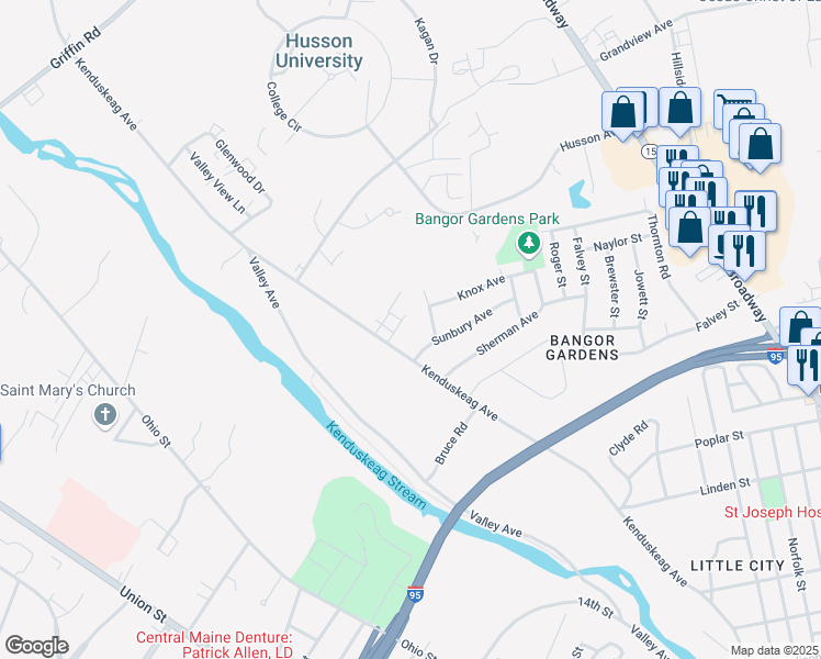 map of restaurants, bars, coffee shops, grocery stores, and more near 509 Kenduskeag Avenue in Bangor