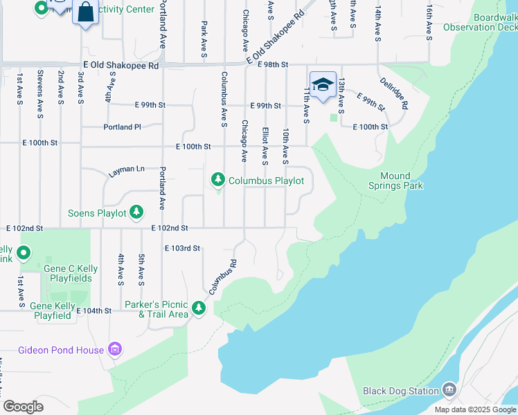 map of restaurants, bars, coffee shops, grocery stores, and more near 10120 Elliot Avenue South in Minneapolis