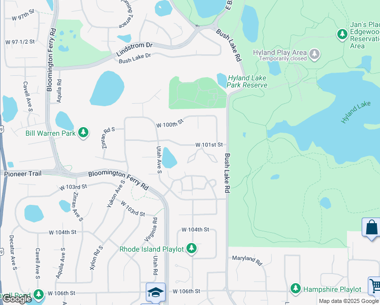 map of restaurants, bars, coffee shops, grocery stores, and more near 7601 West 101st Street in Minneapolis