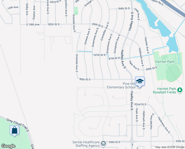 map of restaurants, bars, coffee shops, grocery stores, and more near 8934 Greenway Avenue South in Cottage Grove