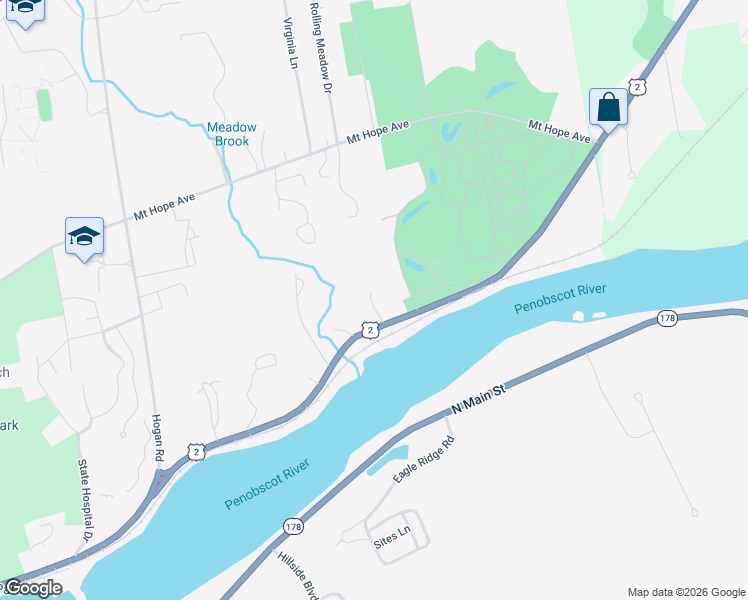 map of restaurants, bars, coffee shops, grocery stores, and more near 1016 State Street in Bangor