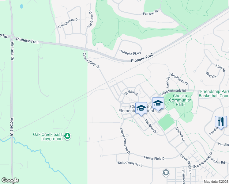 map of restaurants, bars, coffee shops, grocery stores, and more near 3118 Thoreau Road in Chaska