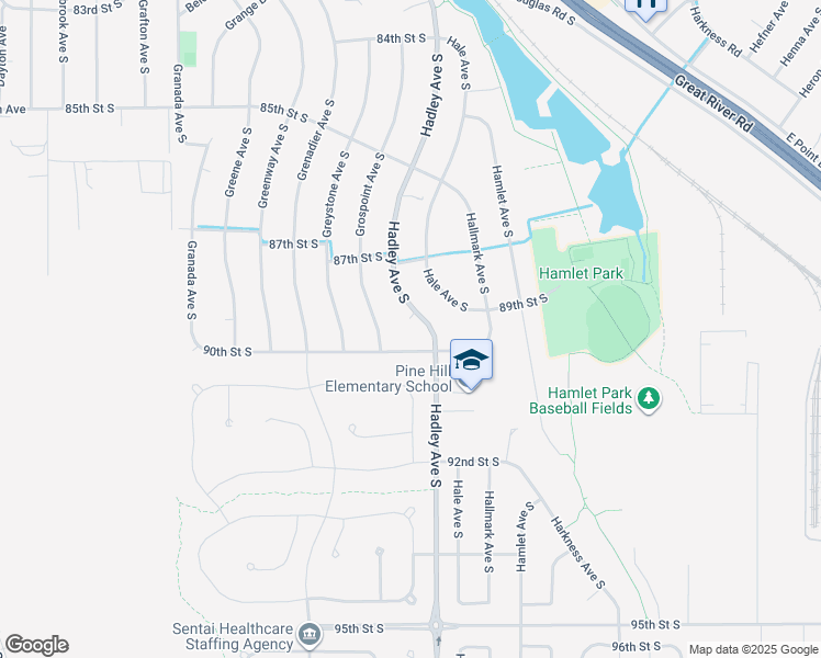 map of restaurants, bars, coffee shops, grocery stores, and more near 8904 Hadley Avenue South in Cottage Grove