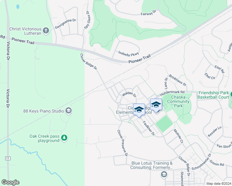 map of restaurants, bars, coffee shops, grocery stores, and more near 3118 Thoreau Road in Chaska