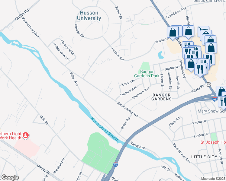 map of restaurants, bars, coffee shops, grocery stores, and more near 509 Kenduskeag Avenue in Bangor