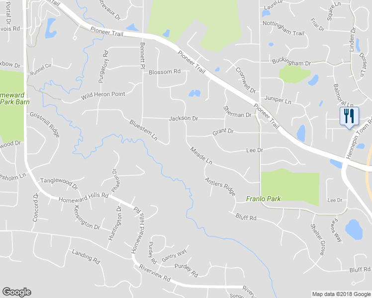 map of restaurants, bars, coffee shops, grocery stores, and more near 10140 Meade Lane in Eden Prairie
