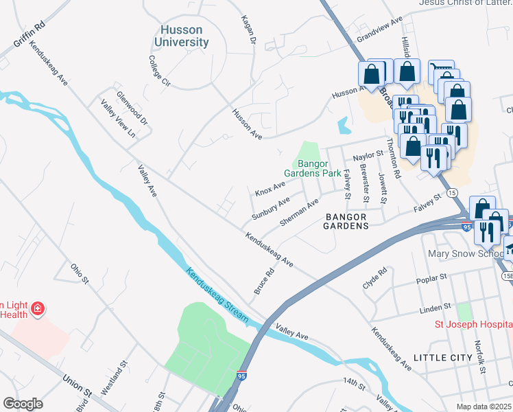 map of restaurants, bars, coffee shops, grocery stores, and more near 11 Blanchard Street in Bangor
