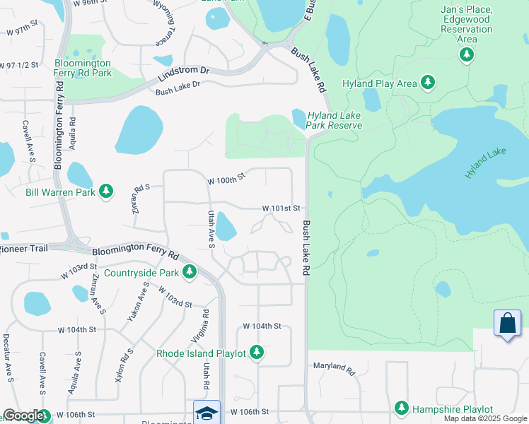 map of restaurants, bars, coffee shops, grocery stores, and more near 7301 West 101st Street in Bloomington