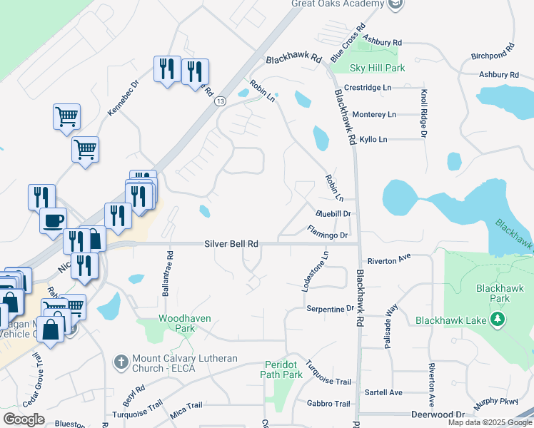 map of restaurants, bars, coffee shops, grocery stores, and more near 1855 Silver Bell Road in Saint Paul