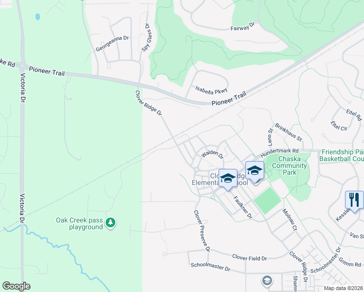 map of restaurants, bars, coffee shops, grocery stores, and more near 3118 Thoreau Road in Chaska