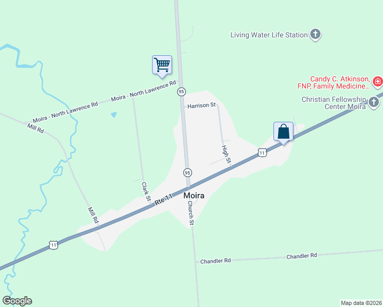 map of restaurants, bars, coffee shops, grocery stores, and more near 26 State Highway 95 in Moira