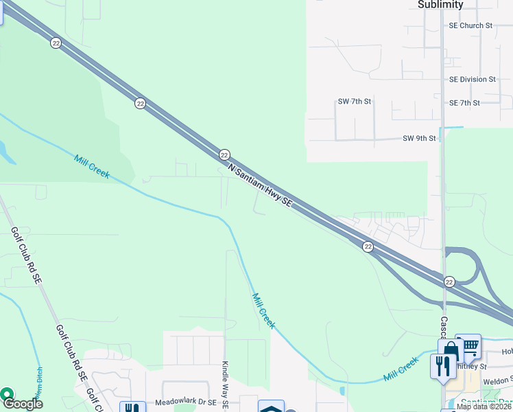 map of restaurants, bars, coffee shops, grocery stores, and more near 12376 Golf Lane Southeast in Sublimity