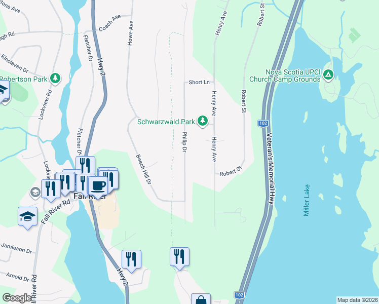 map of restaurants, bars, coffee shops, grocery stores, and more near 187 Philip Drive in Fall River