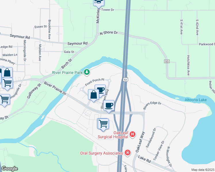 map of restaurants, bars, coffee shops, grocery stores, and more near 1658 Bluestem Boulevard in Altoona