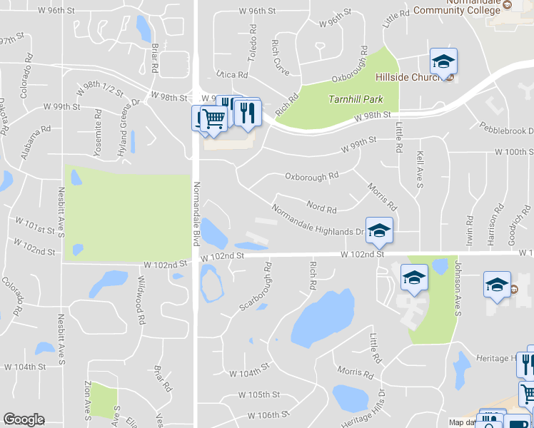 map of restaurants, bars, coffee shops, grocery stores, and more near 5108 Normandale Highlands Drive in Minneapolis