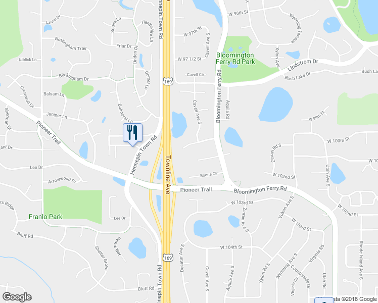 map of restaurants, bars, coffee shops, grocery stores, and more near 8419 West 100th Street in Minneapolis