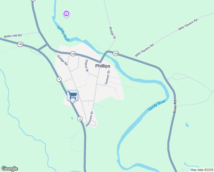 map of restaurants, bars, coffee shops, grocery stores, and more near 30 Pleasant Street in Phillips
