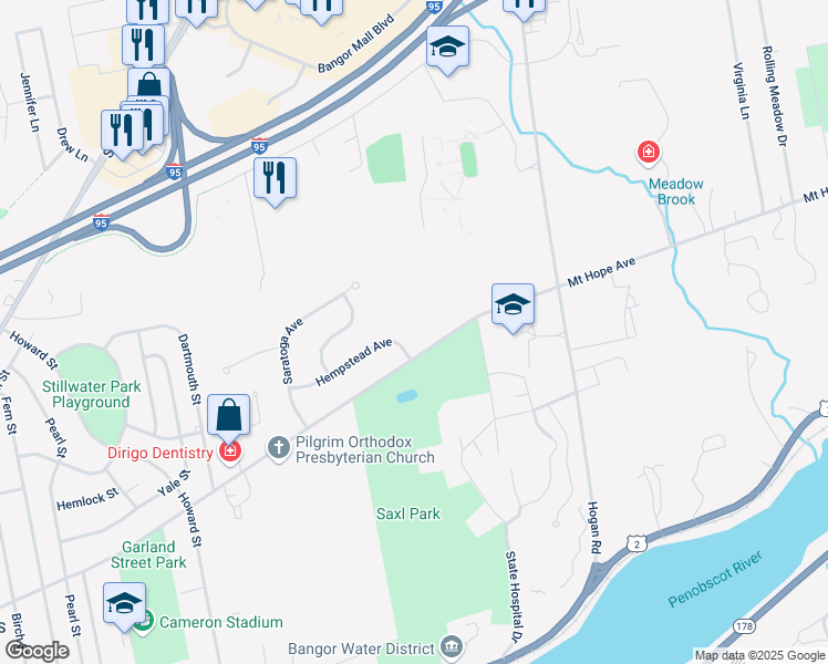 map of restaurants, bars, coffee shops, grocery stores, and more near 516 Mount Hope Avenue in Bangor